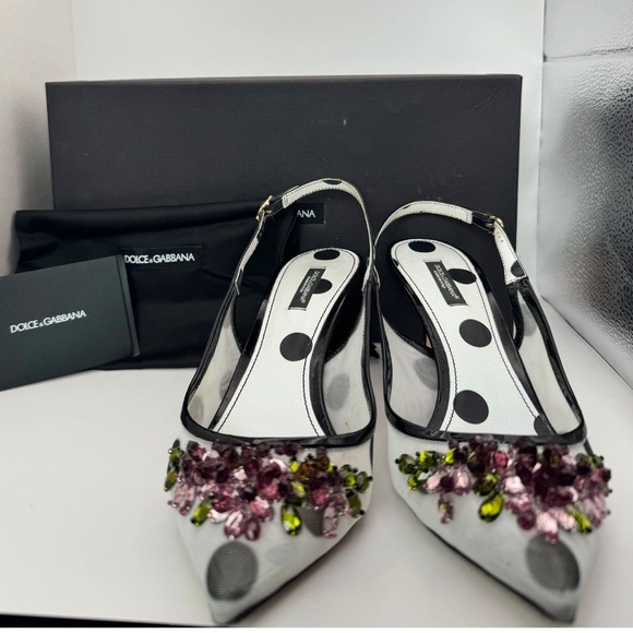Dolce & Gabbana Crystal Embellished Polka Dot Slingback Heels - Picture 11 of 12